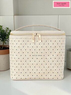 Kate Spade Coated‑Linen “Out to Lunch” Polka Dot Insulated Lunch Bag – NWOT